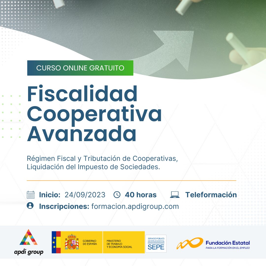 ✅ Curso Online GRATUITO - Fiscalidad Cooperativa Avanzada 

📅 ¡Empezamos el 24 de Septiembre!

Inscríbete GRATIS en:
formacion.apdigroup.com/cursos/fiscali…

#cursosonlinegratis #cursosgratuitos  #cooperativa #cooperativas #fiscalidad #formaciongratuita #contabilidad