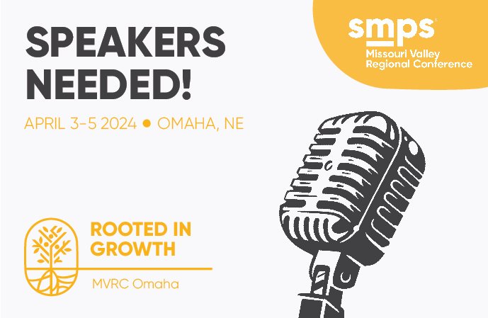SMPSMVRC's tweet photo. Attention presenters! Deadline approaching for speakers.

We are searching for speakers to attend the SMPS Missouri Valley Regional Conference in Omaha, Nebraska on April 3-5, 2024.

If you are interested in presenting or would like to learn more, visit
https://t.co/EJk2er55E6 https://t.co/wAgzusP8hb