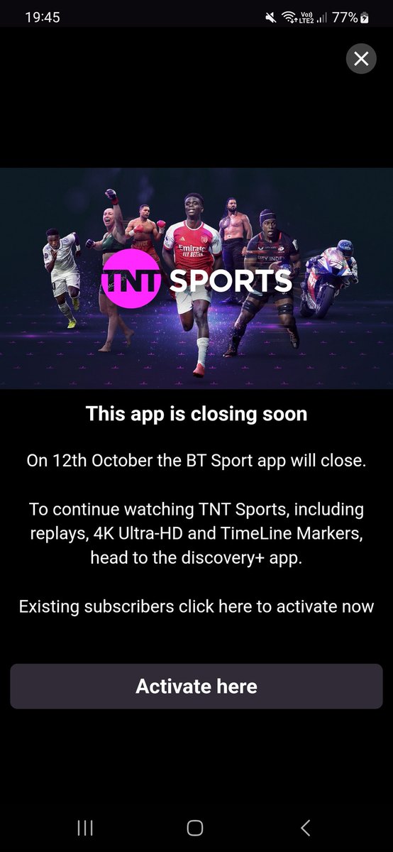 The Btsports app is closing
