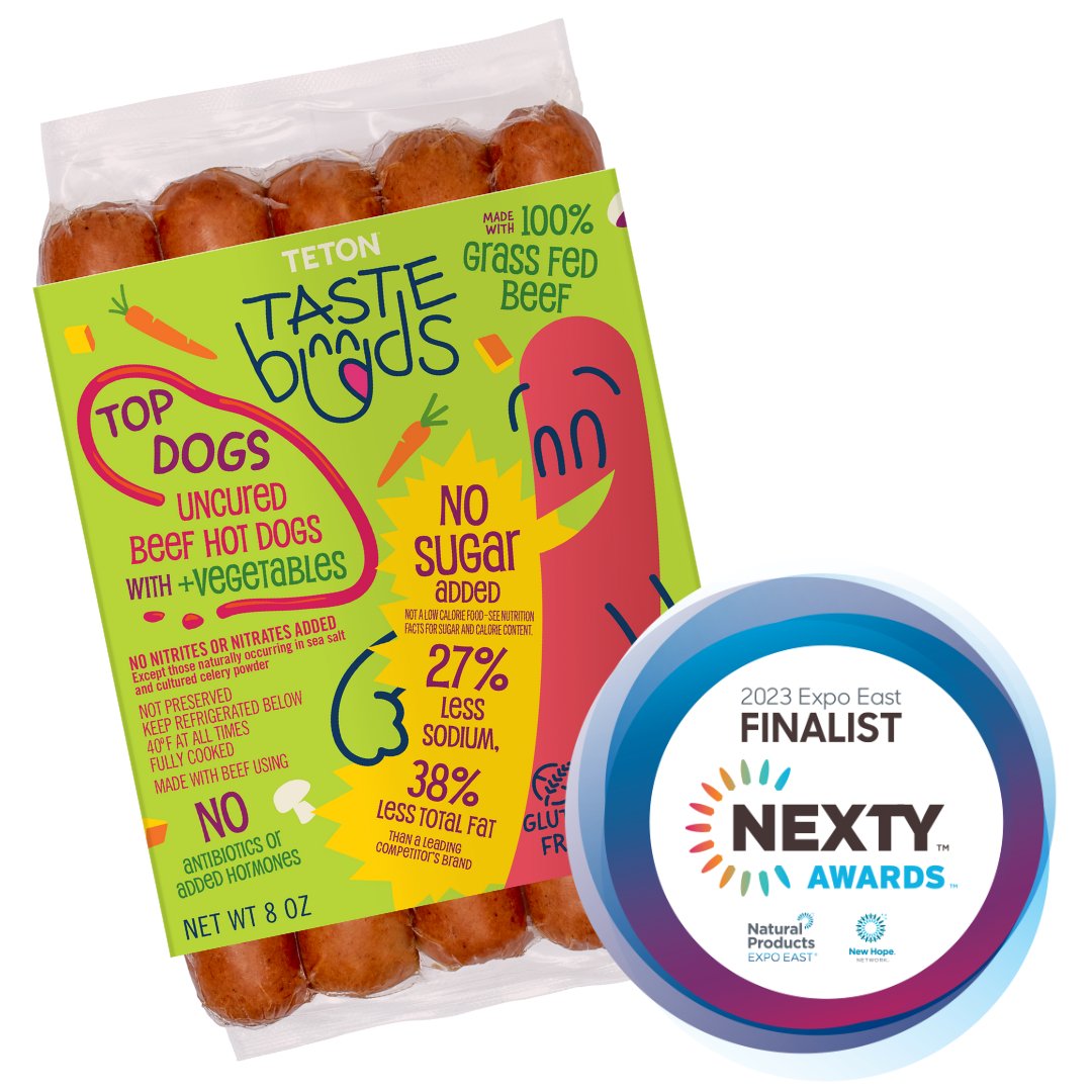 twrgrassfedbeef's tweet photo. We're thrilled our Teton Taste Buds Top Dogs have been named a NEXTY Awards Finalist! https://t.co/3UCWWkIBBE 

This new kid-friendly blend of grass-fed beef and veggies will be on display at Natural Products #ExpoEast next month.  

#TetonWatersRanch #HealthyKids #GrassFedBeef https://t.co/O7TLcza0on