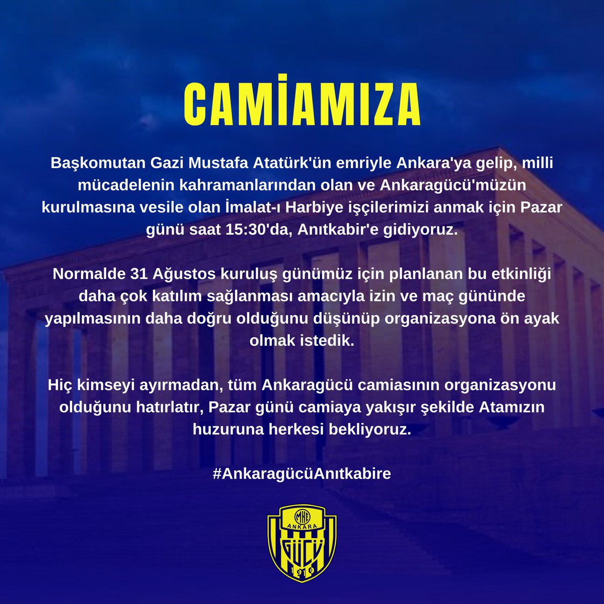 03/09/2023 - 15:30
 #AnkaragücüAnıtkabire
#Ankaragücü113Yaşında