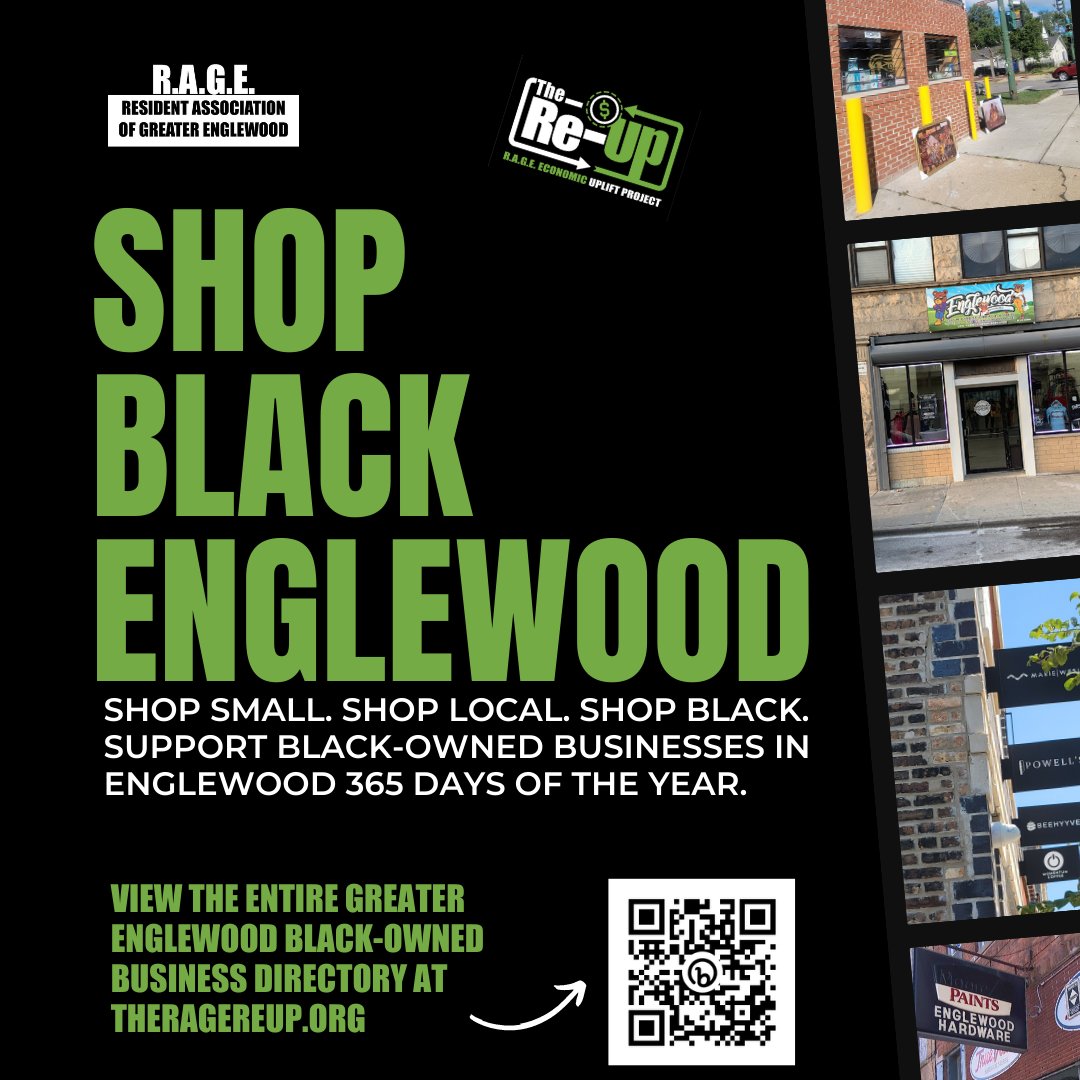 Join_RAGE's tweet image. Need a gift? A good meal? A distraction? A good reason to get out of the house? Check out the Greater Englewood Black-Owned Business Directory and discover hidden gems in your neighborhood! Join the movement to #ReUpEnglewood and #shopblack &amp;amp; #shopenglewood!