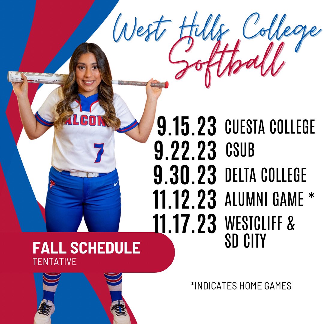 The West Hills College Softball team is getting a jumpstart with games this fall. . Falcon Softball hits the road for some fall dates and will play home in November! . Come support your Lady Falcons! . #falconfamily #newera #flytothenest