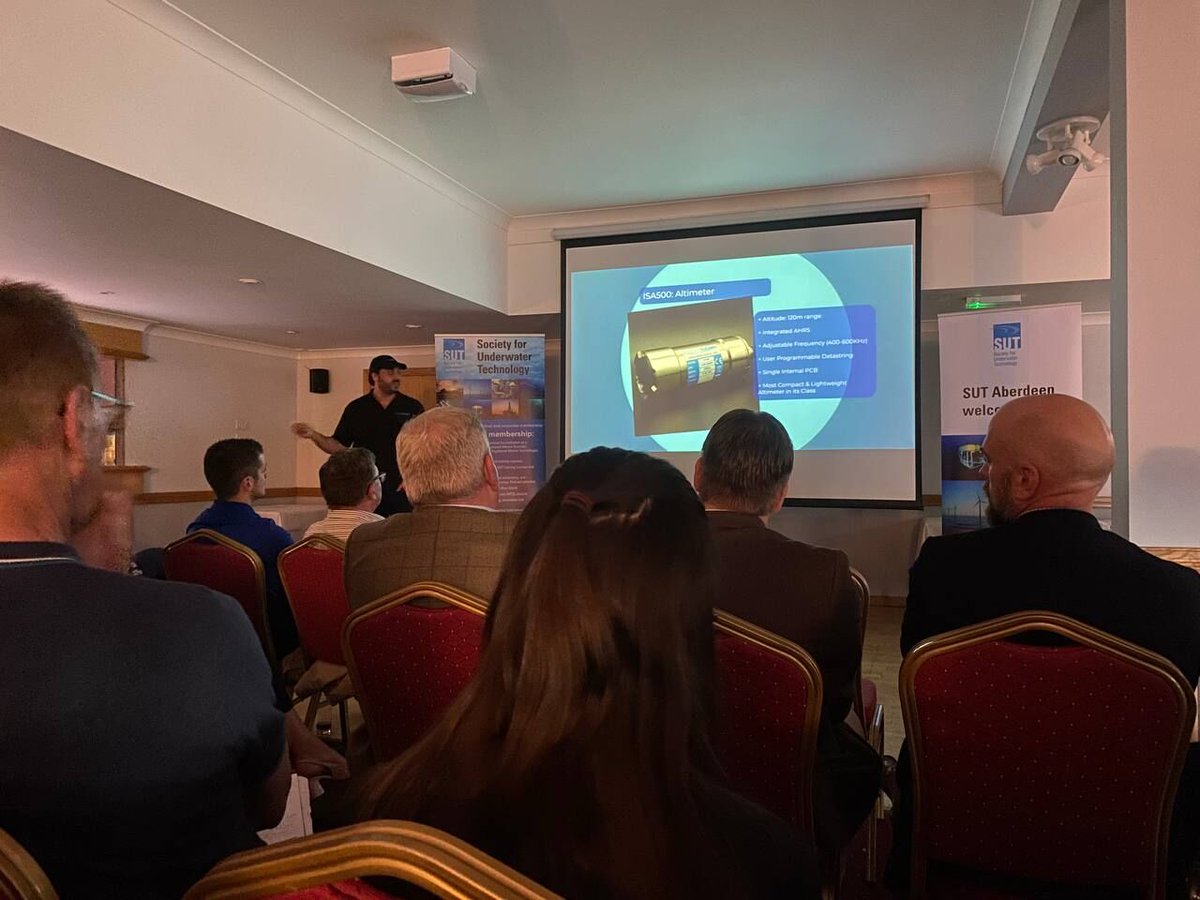 ImpactSubsea's tweet photo. We're at the SUT Gadgets and Widgets meeting this evening.

Our Technical Sales &amp; Training Manager, Asser Awaad, presented the groundbreaking new Echogram feature of our ISA500 Altimeter &amp; Echosounder. 

Glad to see you all there tonight! 

#ISA500 #Echogram #SUTGadgetsandWidgets https://t.co/DFFboRmXXg