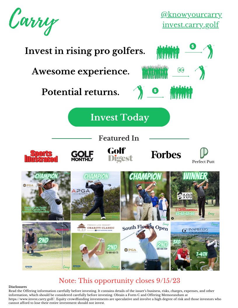 300+ "Fan Investors" have already invested in the careers of the 10 golfers in our 2023 Cohort.

There's still time to join but you have to act FAST! The opportunity ends on Sep 15. Min. commitment is $250.

Link in bio to learn more.