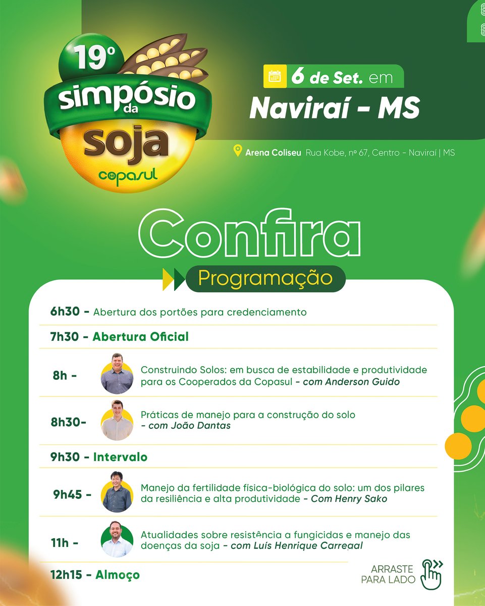 copasulcoop's tweet photo. Você já viu a programação completa do 19º Simpósio da Soja da Copasul? Então faça agora a sua inscrição acessando https://t.co/xewfT45StF. Esperamos por você! #agro #soja #agricultura #agriculture #safra20232024 #safra #grãos #safra2324 https://t.co/s2eF9dOlpO