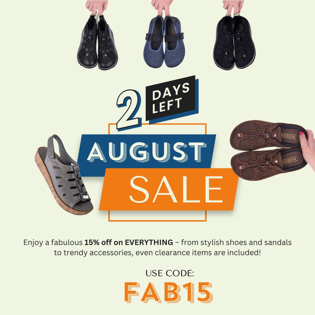 PandereShoes's tweet image. Last call for August savings! Only 2 days left to snag your dream Pandere shoes at 15% off EVERYTHING. Don't miss out on the comfort and style you deserve. Hurry and shop before the sale says goodbye! #PandereAugustSale #Last2Days #StepIntoComfort #pandereshoes #lymphedema