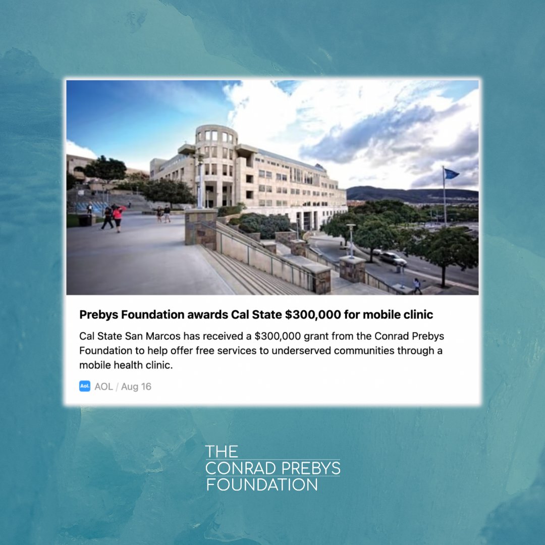 prebysfound's tweet photo. π The #ConradPrebysFoundation recently awarded @CSUSM a $300,000 grant that will be used for a mobile clinic!
In an effort to make healthcare more accessible for those who need it most, Cal State San Marcos will offer these services for FREE to underserved communities. β€οΈ https://t.co/gYAVQzVuTK