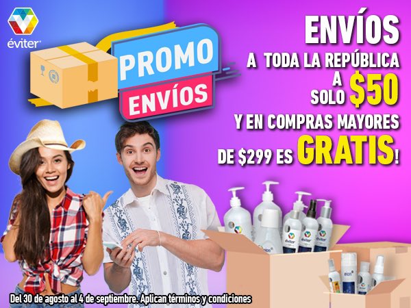 EviterMX's tweet image. Compra en línea y ahorra en el costo de envío! 🚛📦
 Por tiempo limitado ⏰ te ofrecemos envíos  a toda la #RepúblicaMexicana a tan solo $50 pesos y en compras mayores de $299, GRATIS.🔥

Visita 👉 eviter.com/tienda

#PROMO #PromoEnvios #éviter