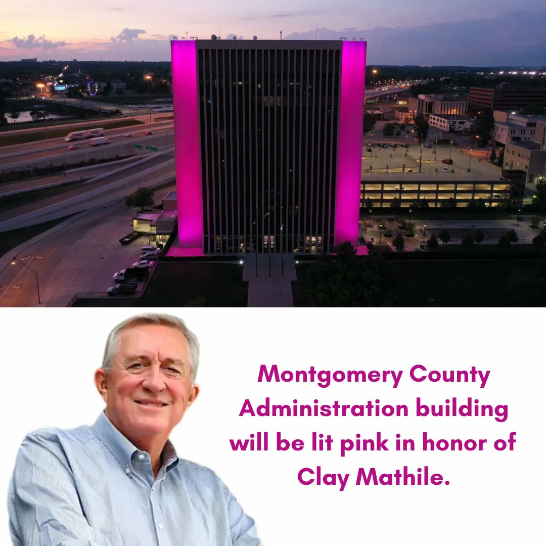 MCOhio's tweet photo. Montgomery County Administration building will join other facilities downtown, lighting our building pink Wednesday and Thursday evenings in honor of Clay Mathile. https://t.co/AjE9HiJmiw
