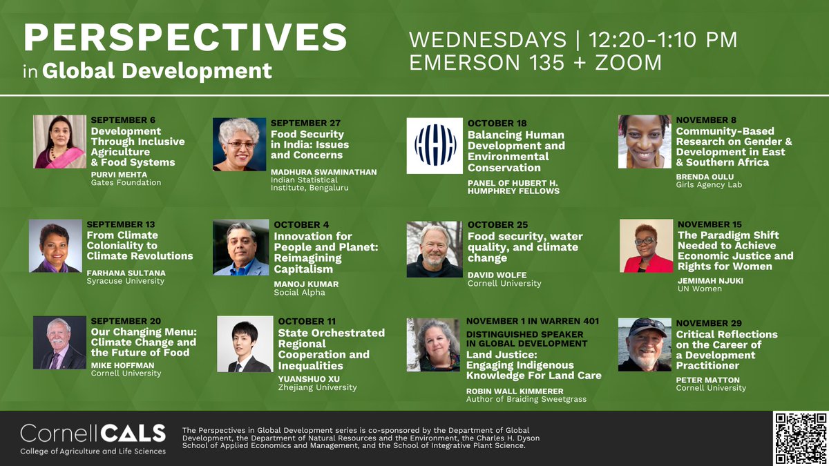We are thrilled to announce this semester's Perspectives in Global Development line-up! 

Join us Wednesdays as experts from around the globe showcase innovative approaches to development.

The series is open to the public.

ℹ️cals.cornell.edu/global-develop…