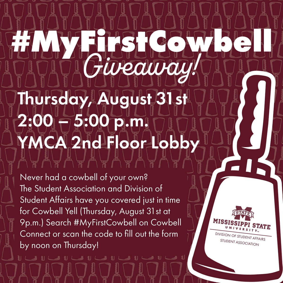 Need a cowbell? We're partnering with Student Association for the #MyFirstCowbell Giveaway✨ Fill out the form on Cowbell Connect or click the link in our bio by noon Thursday to get yours - just in time for Cowbell Yell!