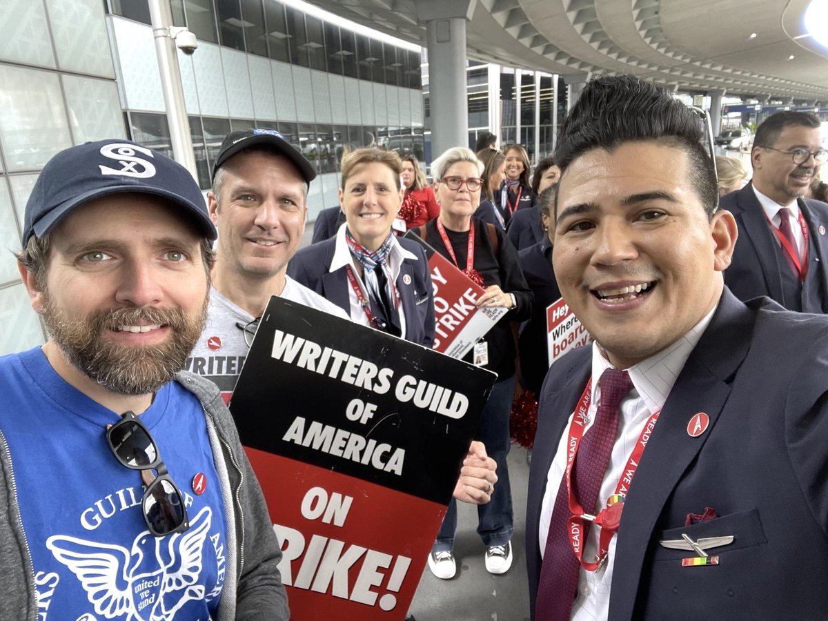 Writers Guild of America East (@wgaeast) on Twitter photo American Airlines flight attendants just voted YES (99.4% ‼️) to authorize a strike. WGA members showed up nationwide in support of <a href="/APFAunity/">Association of Professional Flight Attendants</a>’s fight for a fair contract.
Fly the union skies ✈️ #1u American Airlines flight attendants just voted YES (99.4% ‼️) to authorize a strike. WGA members showed up nationwide in support of <a href="/APFAunity/">Association of Professional Flight Attendants</a>’s fight for a fair contract.
Fly the union skies ✈️ #1u