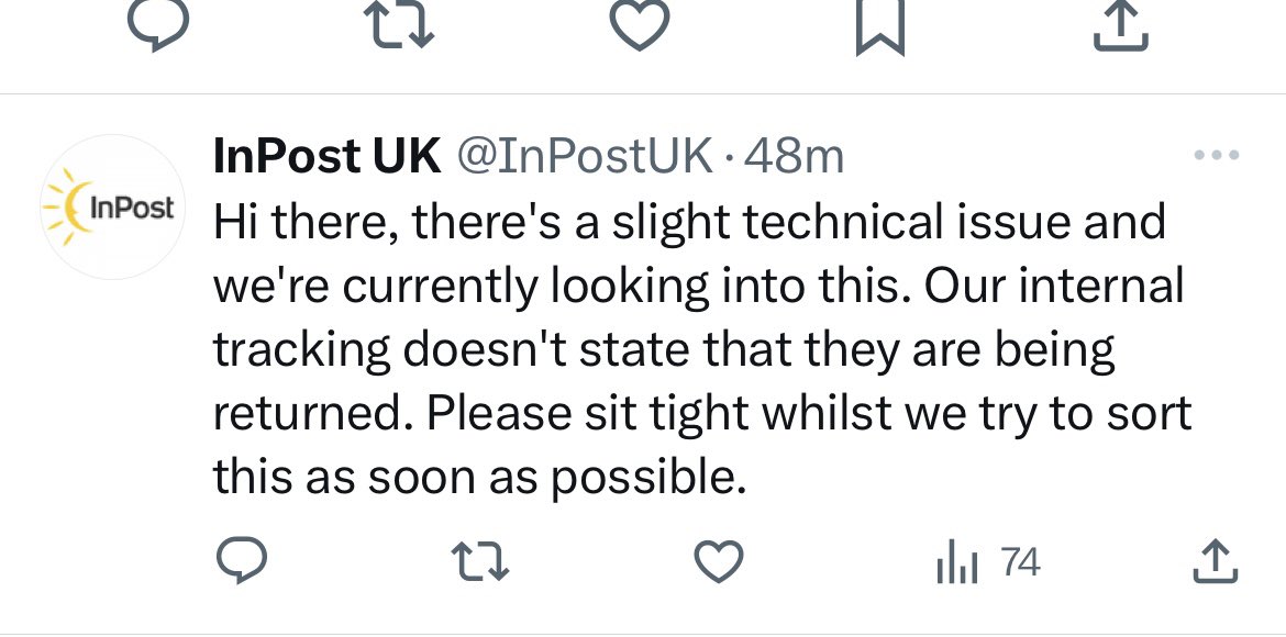 Louisethacker51's tweet photo. @natalixej @InPostUK Just seen this reply https://t.co/m7r2BXkiK3
