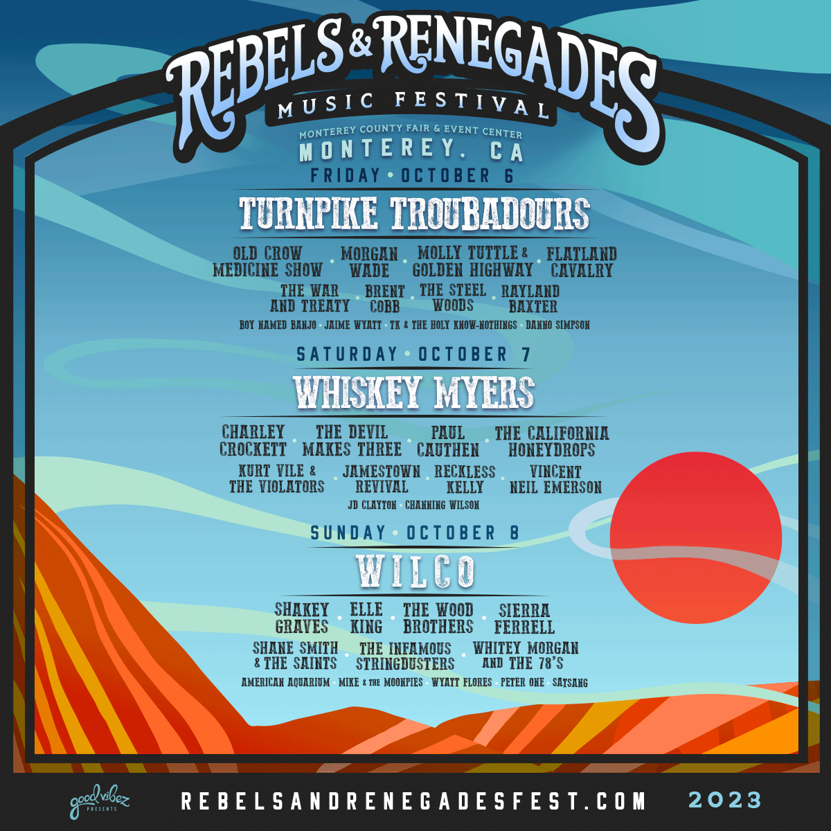 CALIFORNIA!  We’ll see you at @rebelsmusicfest on October 6-8 in Monterey, CA! Lock in your tickets at RebelsandRenegadesfest.com