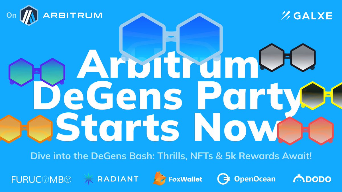 FURUCOMBO (@furucombo) on Twitter photo Our DeGens campaign on <a href="/arbitrum/">Arbitrum</a> is now live & available on <a href="/Galxe/">Galxe</a>!
You can now dive head into our thrilling campaign for your chance to earn NFTs & rewards of up to $5k provided by <a href="/furucombo/">FURUCOMBO</a>, <a href="/RDNTCapital/">Radiant Capital</a>, <a href="/FoxWallet/">FoxWallet Official</a>, <a href="/BreederDodo/">DODO</a> & <a href="/OpenOceanGlobal/">OpenOcean - A leading DeFi Aggregator</a>.
👉galxe.com/furucombo/camp… Our DeGens campaign on <a href="/arbitrum/">Arbitrum</a> is now live & available on <a href="/Galxe/">Galxe</a>!
You can now dive head into our thrilling campaign for your chance to earn NFTs & rewards of up to $5k provided by <a href="/furucombo/">FURUCOMBO</a>, <a href="/RDNTCapital/">Radiant Capital</a>, <a href="/FoxWallet/">FoxWallet Official</a>, <a href="/BreederDodo/">DODO</a> & <a href="/OpenOceanGlobal/">OpenOcean - A leading DeFi Aggregator</a>.
👉galxe.com/furucombo/camp…