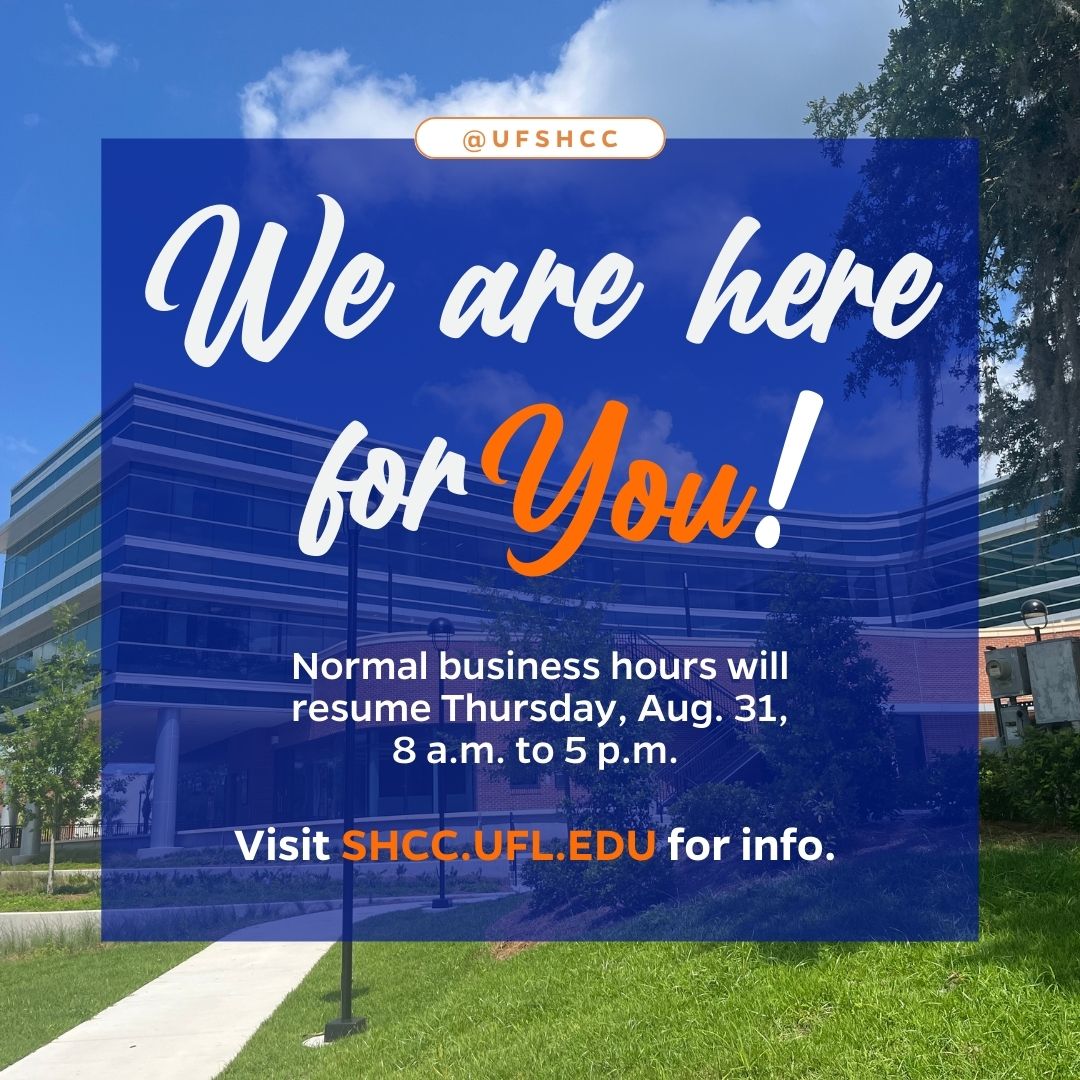 🚨 Important Update: The UF Student Health Care Center will reopen tomorrow, August 31. We hope everyone is safe after #HurricaneIdalia. Our staff are ready to assist with your healthcare needs.