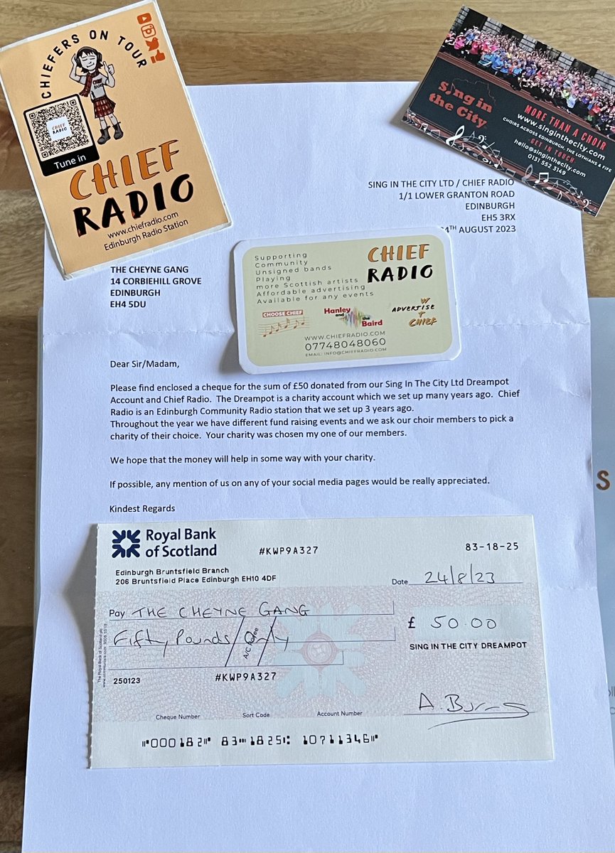 Many thanks to <a href="/Singinthecity/">Sing in the City</a> for their Dreampot donation to <a href="/cheynegang_COPD/">Pauline Waugh</a>. It is greatly appreciated 🥰