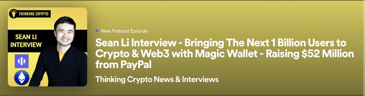 Great interview with Sean Li, CEO of Magic as he discusses how they plan to onboard 1 billion users into Crypto and Web3. 
youtube.com/watch?v=EhqPi1…