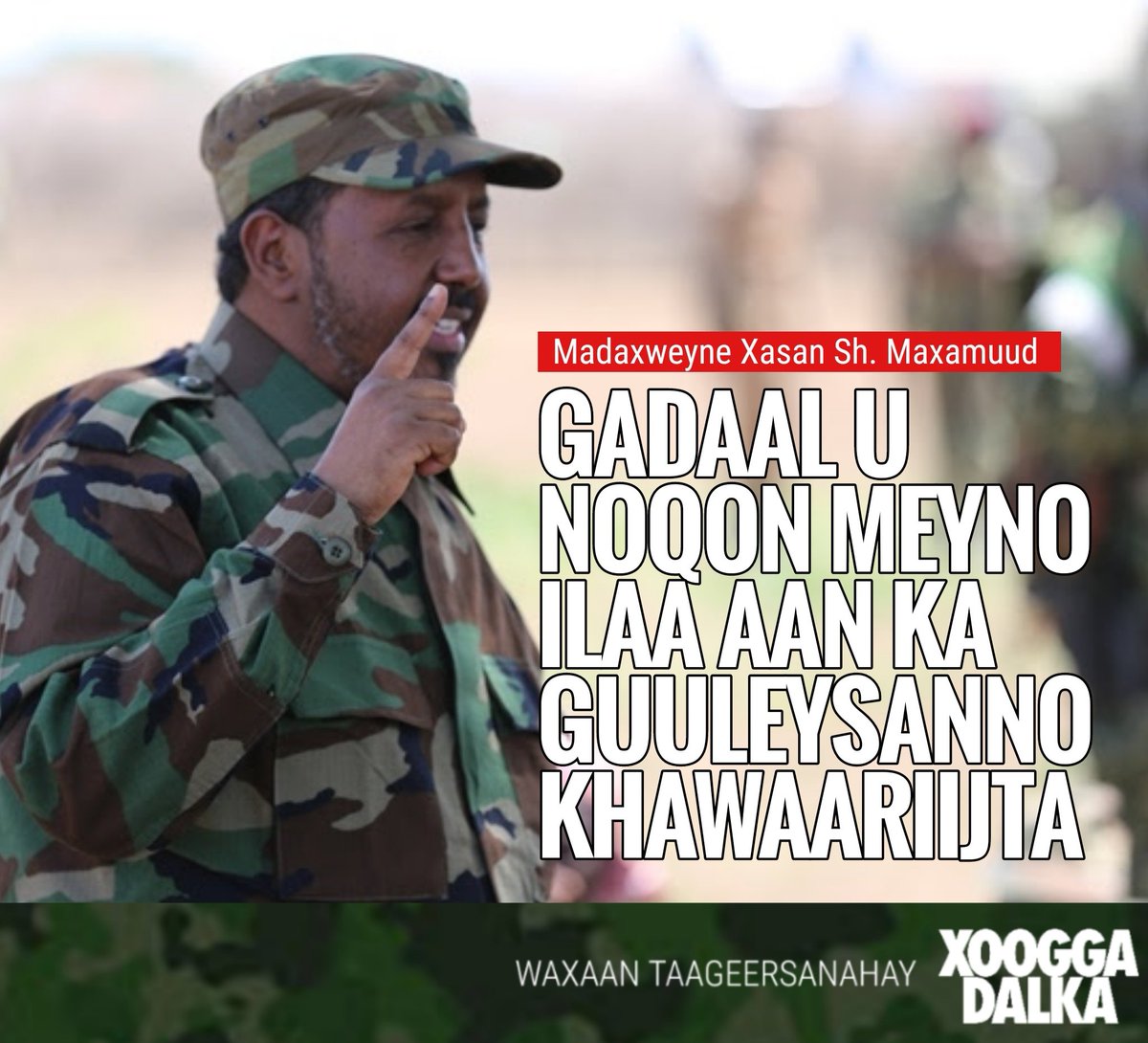 AbdisalamAato's tweet photo. 🚨Free Posters🚨
GADAAL U NOQON MEYNO
ILAA AAN KA GUULEYSANNO
KHAWAARIIJTA.
Goaankeennu waa kaas.
Taageersanow Geesiyada aan Nacabka iyo Gumeysiga u Turin 🇸🇴 #SNArmy @SNAForce
/ Download / Share on your Socials / Daabaco / Soo Gasho / https://t.co/VyI3Z0FAGg