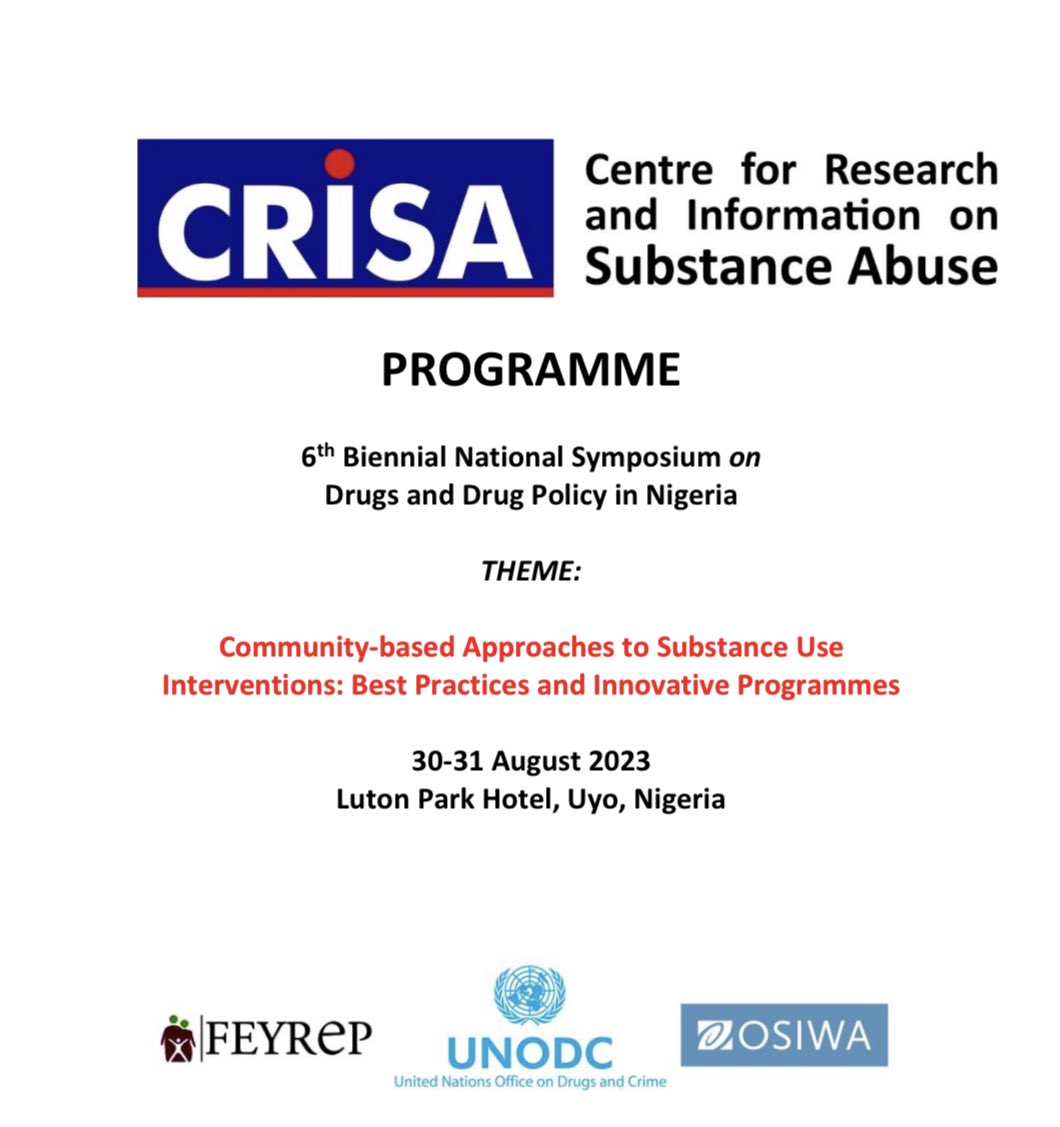 Join our panel discussion 2morrow @ 12:30PM WAT on Cannabis policy in Africa: Past, present and future. Chairperson: Neil Carrier, 
Panellists: Maria-Goretti Ane Loglo, IDPC, Bernice Apondi, VOCALS, Ediomo-ubong Nelson, CRISA, Nigeria, Gernot Klantschnig, Bristol University,