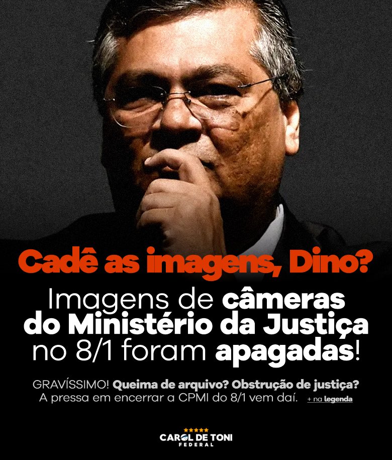 CarolDeToni's tweet photo. E aquela história de que só não ia passar as imagens porque o STF precisava concordar? Era pra enrolar? No fim entregou imagens de apenas duas câmeras e agora chega a notícia de que as demais imagens solicitadas - as que realmente importam - foram apagadas. ⤵️ https://t.co/iLRCVbaIRa