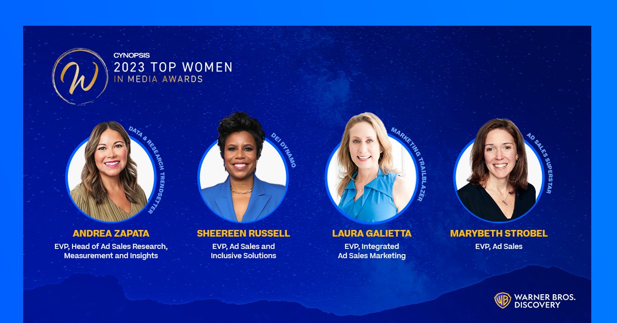 Join us in congratulating the remarkable women of @WBDAdSales who are honorees for this year’s @CynopsisMedia Top Women in Media Awards, celebrating the outstanding contributions by women in every facet of the media industry!