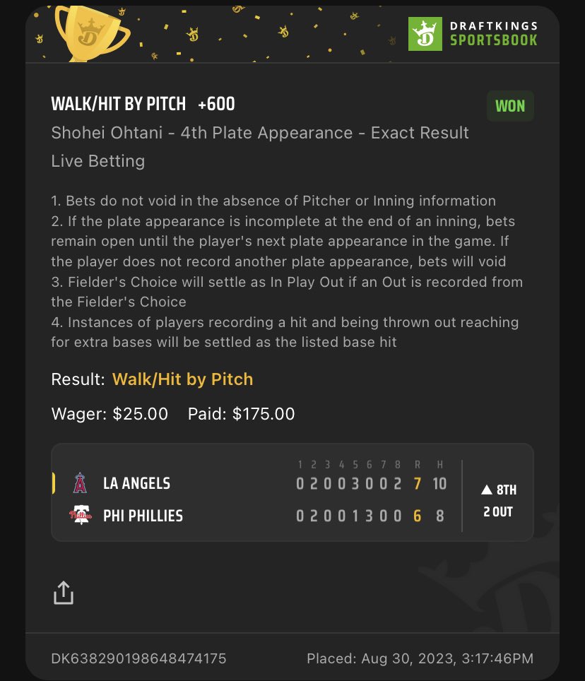 RipsAndSlips's tweet image. 😕 Needed Shohei to hit the homerun with his most likely final at bat for the game. Extra inning is possible? 

They walked him. 😏 I was ready.
#GamblingTwitter #LiveBets #SmartHedges