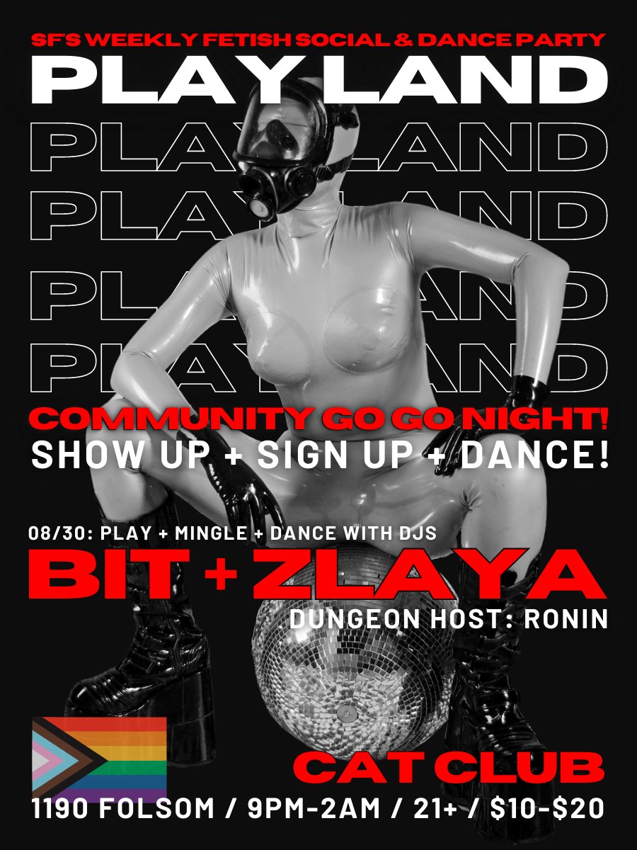 playxland's tweet photo. Tonight! #sfevents #wednesday #playlandsf #catclubsf #lgbtq🌈 #kink #bdsm #sanfrancisco #kinkcommunity #dungeonplay #folsom #somasf #downtownsf #thingstodoinsf #bayarea https://t.co/bzBiV5AvFG