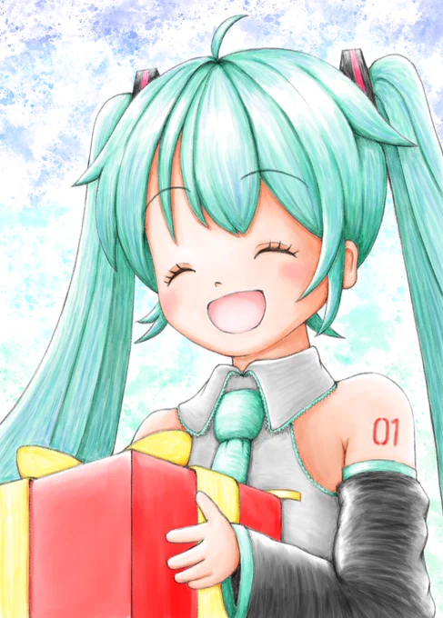 おはようございます。今日はミクちゃんの誕生日誕生日プレゼントを貰って喜んでいるミクちゃんを描きました今日もよろしくお願いします。#初音ミク誕生祭2023 #初音ミク16周年 #初音ミクイラスト #miku16th 