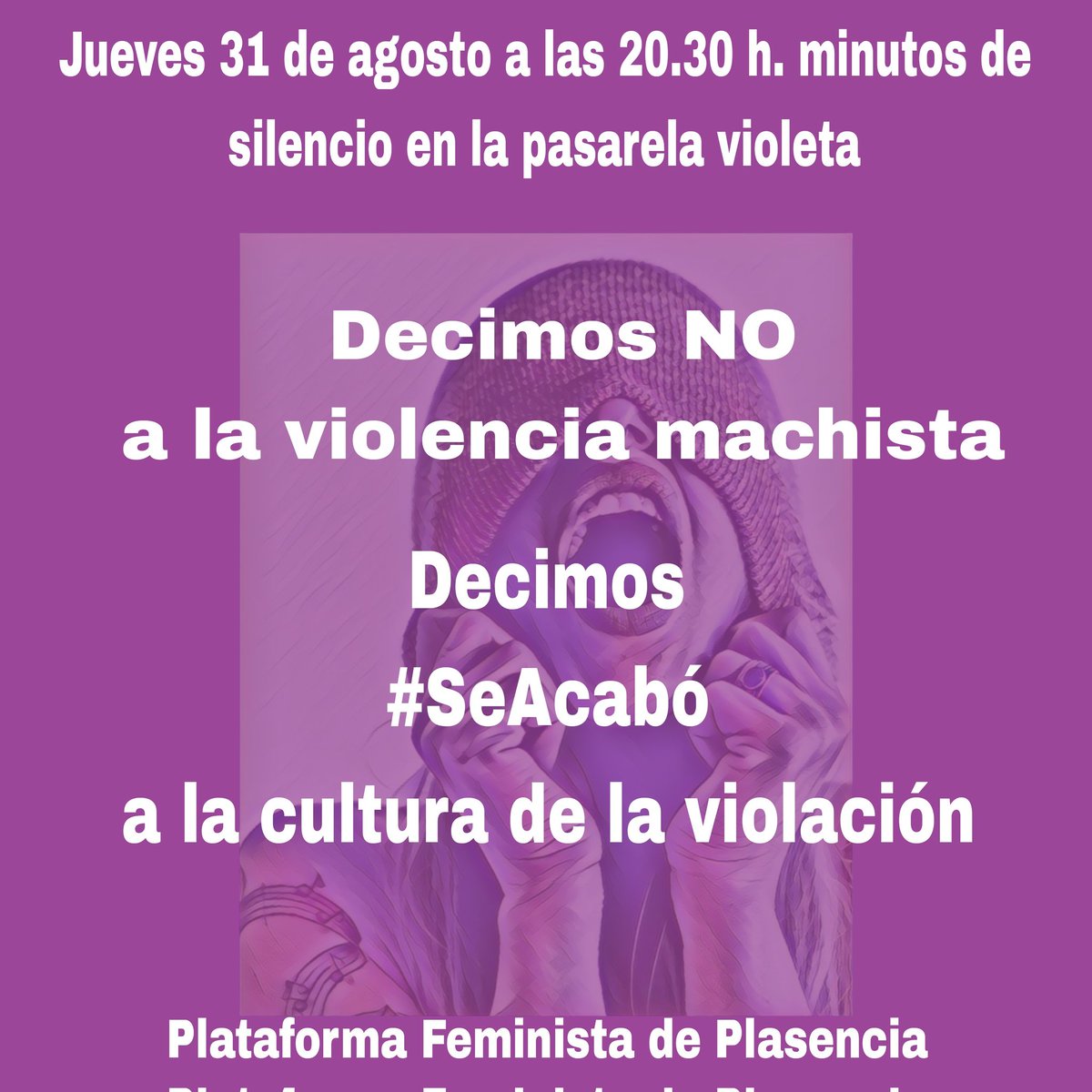 Plataformafemi3's tweet photo. Jueves 31 de agosto a las 20.30en la pasarela violeta. Decimos No al machismo. En apenas 8 horas, hoy, 2 asesinatos
#BastaYa #SeAcabó https://t.co/Z7AMDEORmH