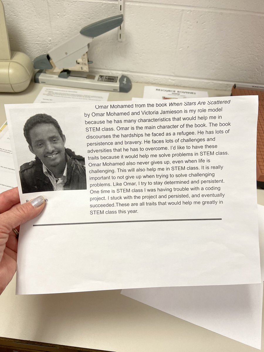 Found this in the copy room. Looks like the assignment was to choose a hero—anyone—that inspires you. Lots of kids chose sports figures and family members. This young man chose Omar Mohamed, and it made my heart swell with joy. This is the power of sharing your story. @dantey114
