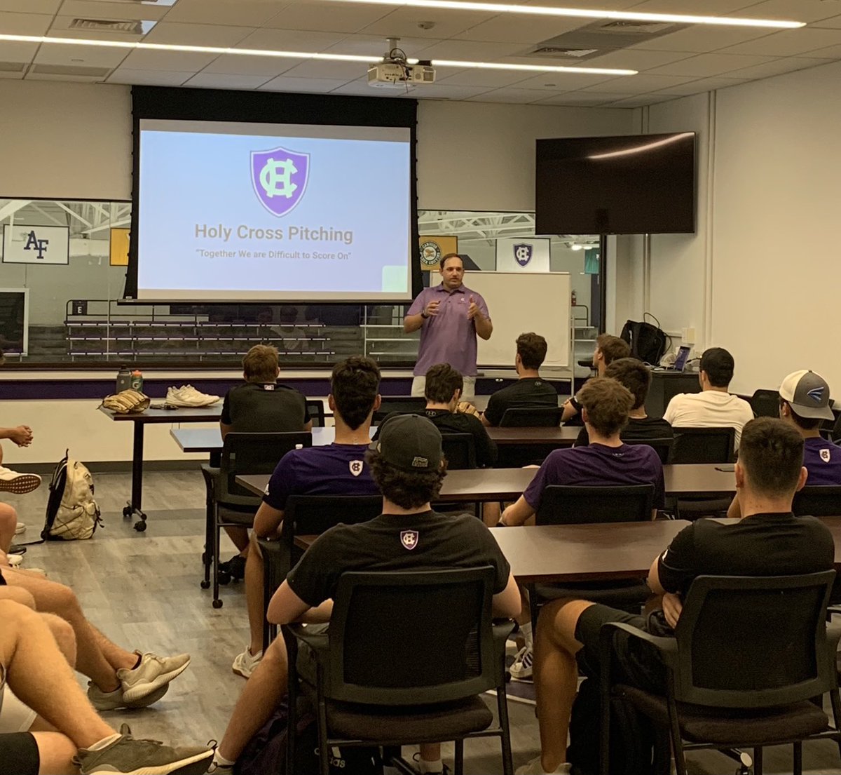 First pitchers meeting of the year! 

Coach Tink is fired up and ready to go with this group! 

⁦<a href="/SamTinkham/">Samuel Tinkham</a> ⁦<a href="/HCrossBaseball/">Holy Cross Baseball</a>⁩ #GoCrossGo