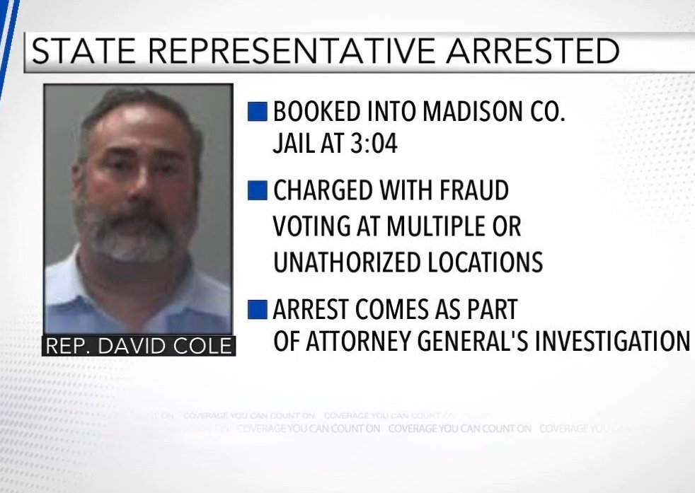 BREAKING: A Republican state representative in Alabama is arrested on felony voter fraud charges after he allegedly voted in a district where he did not live — proving once again that conservative cries of 'stolen elections' are nothing but projection.

This is just too perfect.