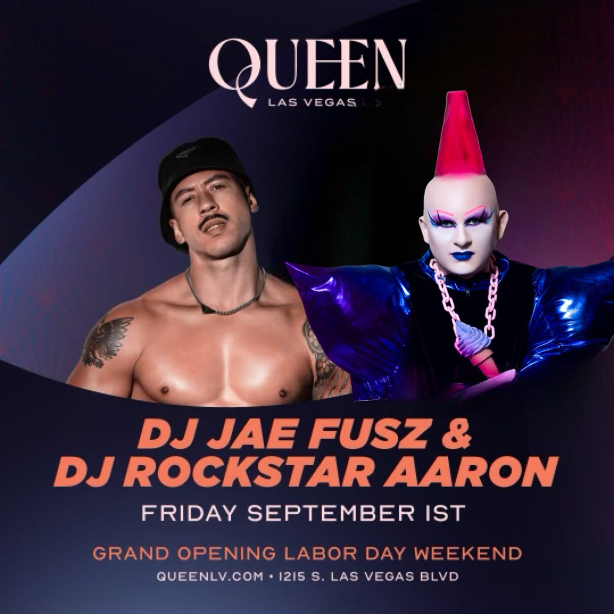 QueenLasV3gas's tweet photo. Grand opening weekend is just 2 days away! Don’t miss @itsSHANGELA @JaeFusz @rockstaraaron @kimorablac Drew G @DJRyanKenney &amp; many more! TIX &amp; VIP TABLE AVAIL at https://t.co/E3sSG8QxKX https://t.co/RCmeyWFxnV