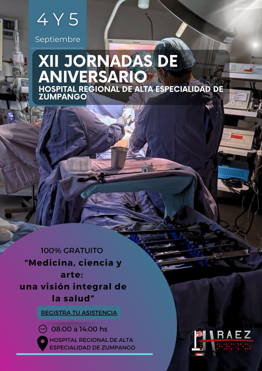 HraeZumpango's tweet photo. Conoce el Programa de Actividades de las Jornadas Médicas "Medicina, Ciencia y Arte: una visión integral de la salud" que el @HraeZumpango tiene preparado por su XII Aniversario ✨ https://t.co/Lz11wUZDGc