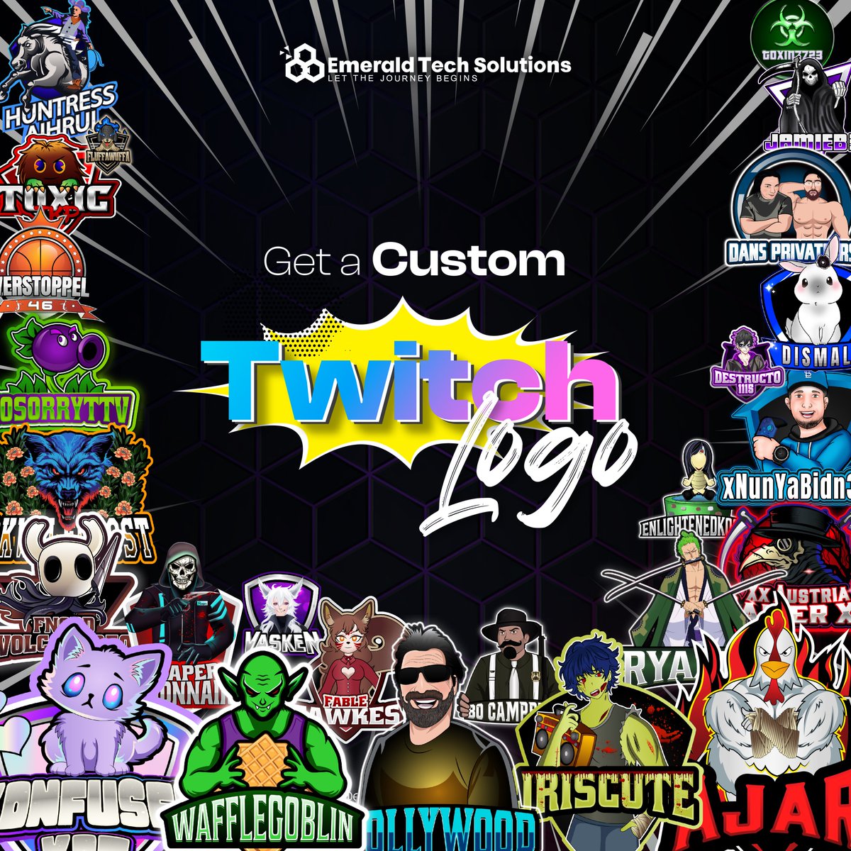 Embody Your Twitch Vibe with Our Signature Logos. 📷📷 Level up your streaming style with Emerald Tech Solutions.
#twitchstreaming #design #art #artist #designer #twitch #twitchstreamer #twitchlogo #customlogodesign #overlay #3DVTuber #banner #logo #emeraldtechsolutions
