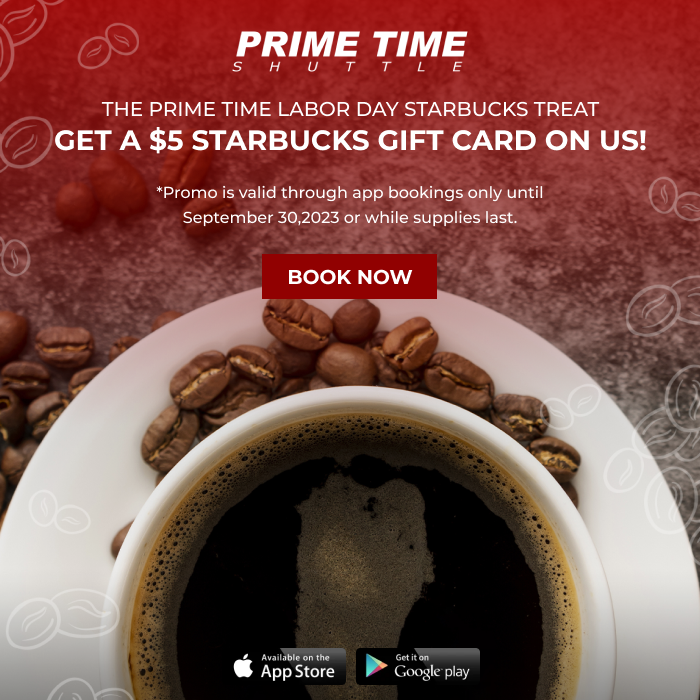 PTShuttle's tweet photo. Book any of our services on the Prime Time Shuttle App and unlock savings, plus receive a complimentary $5 Starbucks gift card to add some extra delight to your Labor Day weekend. Book now!
#LaborDay #StarbucksGiftCard #LA #LaborDayWeekend #TravelSolutions #ReliableTransport https://t.co/ZQfTBkadmU