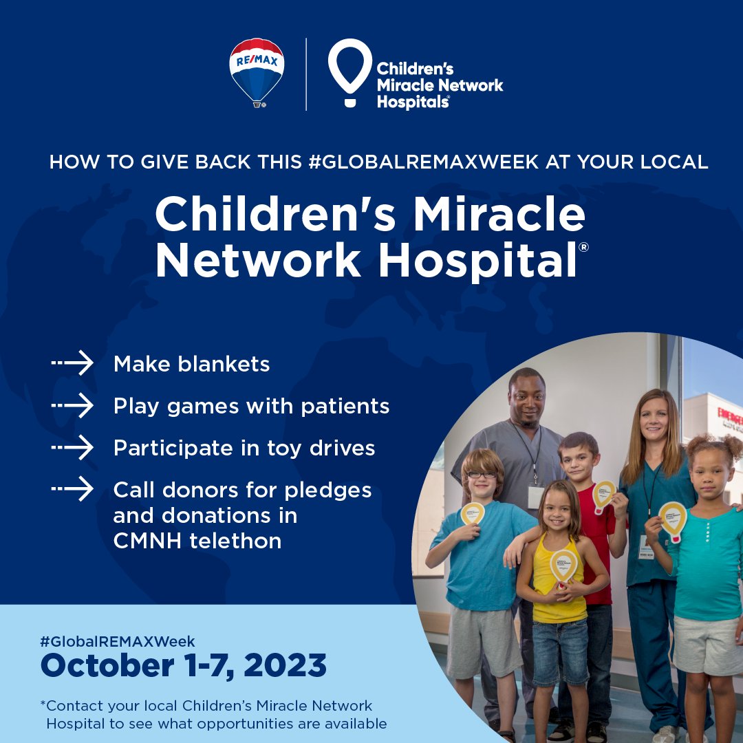 This #GlobalREMAXWeek, we're proud to be giving back to @CMNHospitals. 💙 Join us in making a difference in the lives of children in need.