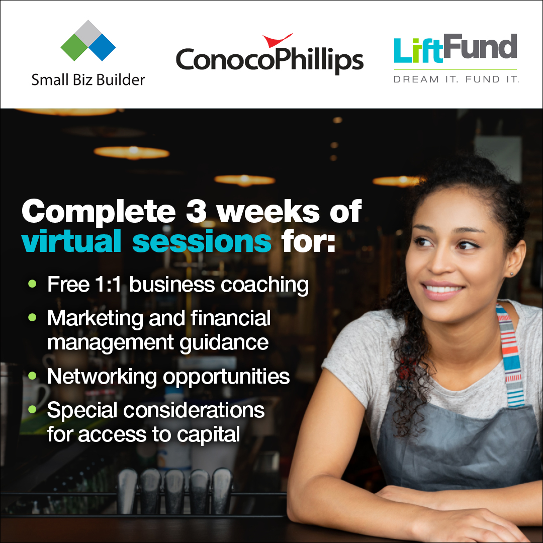 LiftFundUS's tweet image. LiftFund has partnered with @conocophillips to help #PermianBasin entrepreneurs develop their businesses. The #SmallBizBuilder program will support businesses in Eddy and Lea counties in NM and Ward, Ector, Midland and Winkler counties in TX. Apply today! conocophillips.com/conocophillips…