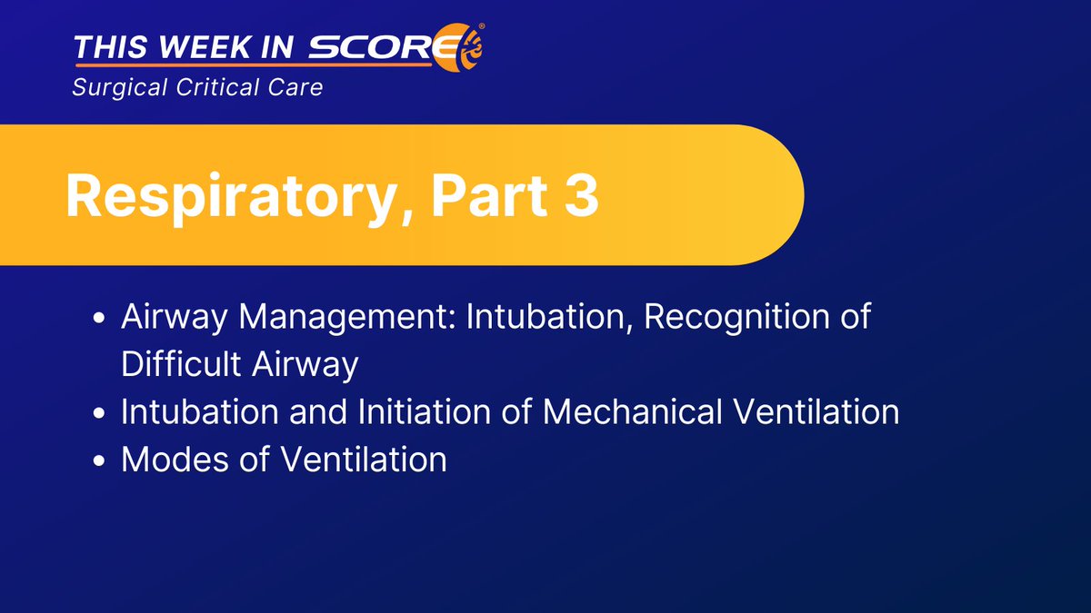 Don't miss this week's #SurgicalCriticalCare quiz on Respiratory, Part 3. There are 3 module topics and 11 conference prep questions to review. To take your #SCC #TWIS quiz, go to: ow.ly/Q87r50PG68R #MedEd #SurgEd #CriticalCare