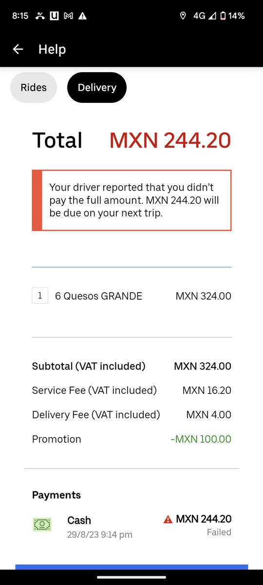 fakecharge's tweet photo. @Uber_Support paid in cash but in the app it claims unpaid. I have provided written proof and screen shots from the driver that he not only accepted payment but marked it as payment received in app. Help in app refusing  to acknowledge, don't need refund just delete fake charge🙏🏽 https://t.co/I1cqf74OCZ