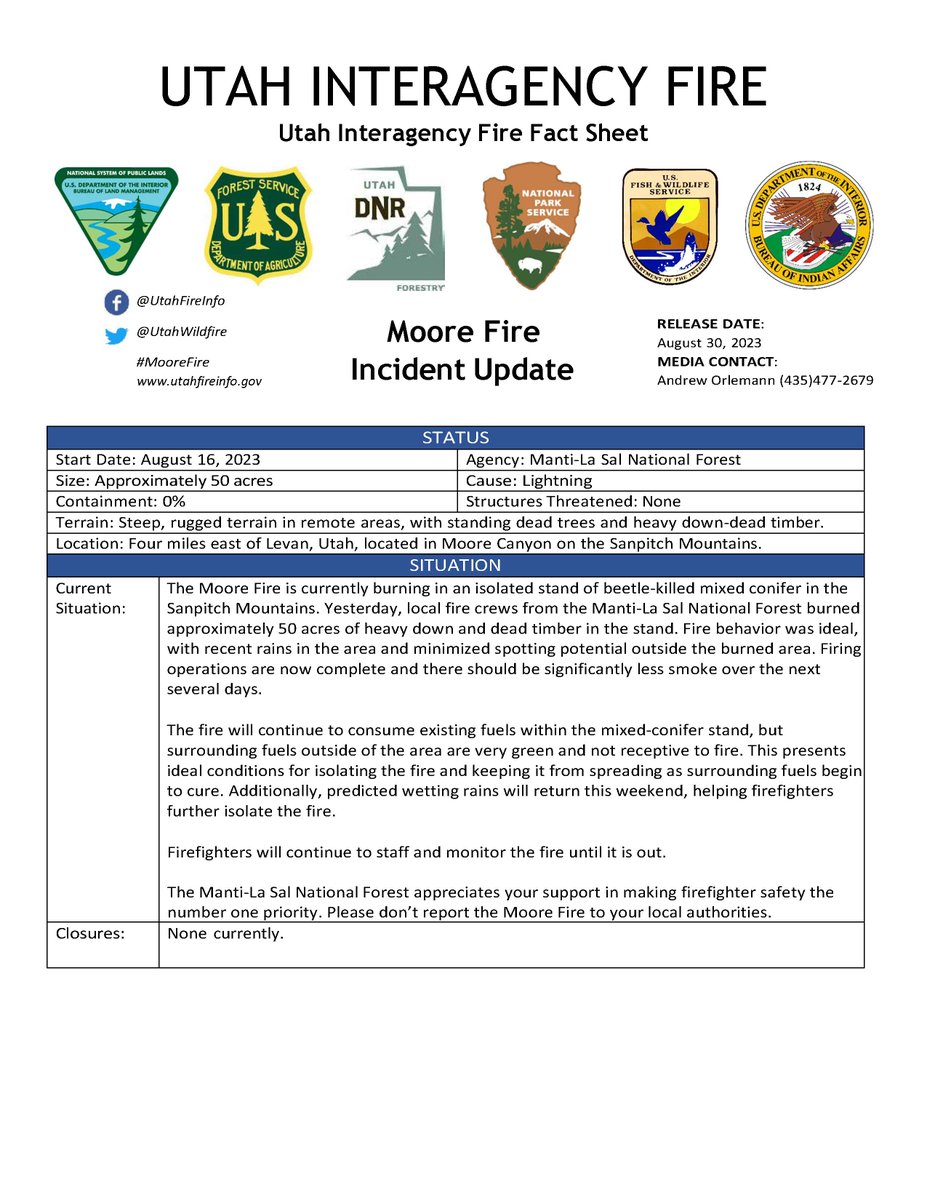 rifcdispatch's tweet photo. #MooreFire 50 acres. Crews completed firing operations &amp; will continue to monitor the fire until it is out. Smoke will be noticeable while interior fuels within mixed-conifer stand burn out. Wetting rains are predicted this weekend, helping firefighters further isolate the fire. https://t.co/RdeNCm0PyF