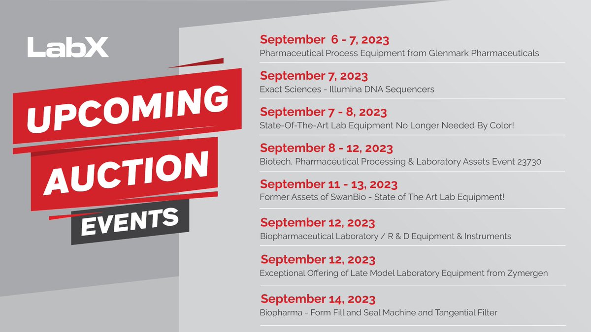 LabX's tweet image. Lab wizards and gear enthusiasts, your September just got a lot more exciting! From microscopes to mixers, the lab treasures await. 

Click the link and let the bidding adventure begin! 🛒🔥Register: tinyurl.com/5yz9252e

#LabEquipment #LabSupplies #LabManagement