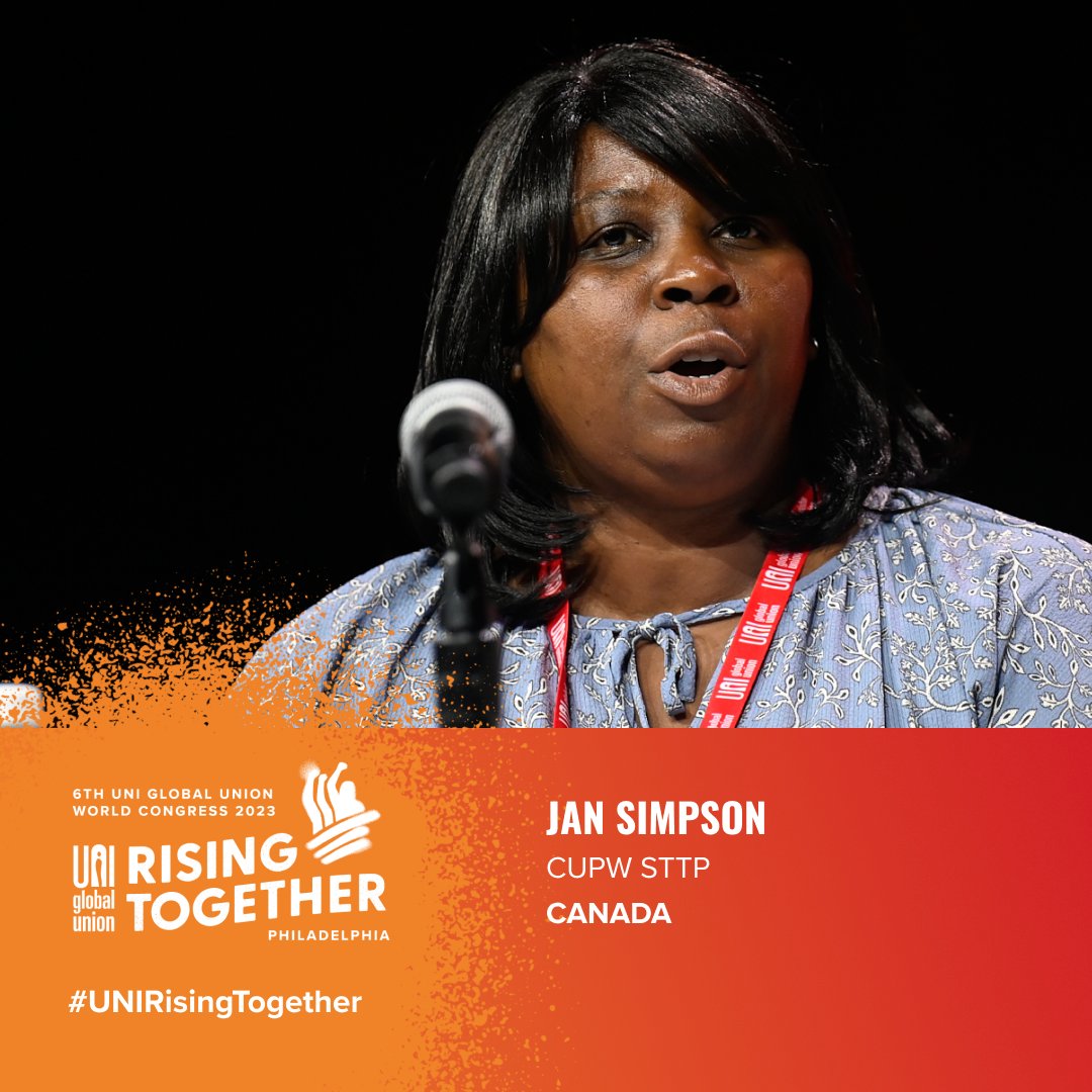 uniglobalunion's tweet photo. 🇨🇦“Postal workers are out in rain, sleet or snow, but now it’s also forest fires, flooding and two weeks ago – tornados.”  

Jan Simpson, President of @Cupw explains how her union is using bargaining to defend &amp; protect postal workers in Canada from the impacts of #climatechange https://t.co/e8997uegNr