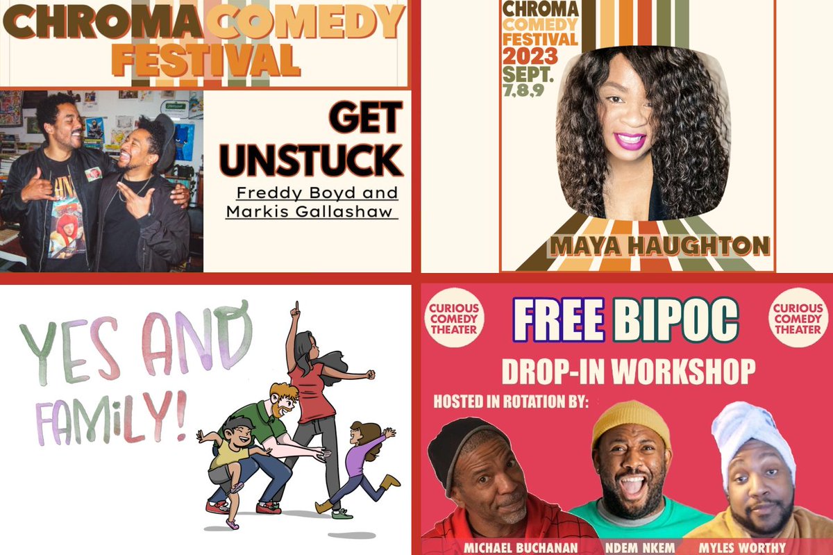 SEPTEMBER 06—STRENGTHENING YOUR STAGE PRESENCE w/Maya Haughton 

SEPTEMBER 09 &amp; 10—GET UNSTUCK w/Freddy Boyd and Markis Gallashaw 

SEPTEMBER 17—FREE BIPOC INTRO TO IMPROV

SEPTEMBER 24—YES AND FAMILY WORKSHOP

Find out more at curiouscomedy.org