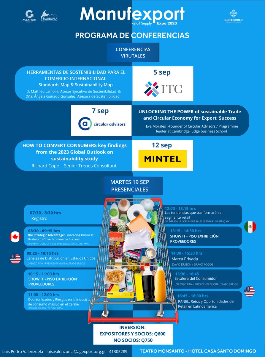 Este 5 de septiembre inician las conferencias virtuales de #MANUFEXPORT2023 si aún no tienes tu entrada adquierela hoy mismo luis.valenzuela@agexport.org.gt POCOS ESPACIOS DISPONIBLES el retail y el consumidor ha cambiado no te pierdas esté programa si vendes productos de góndola