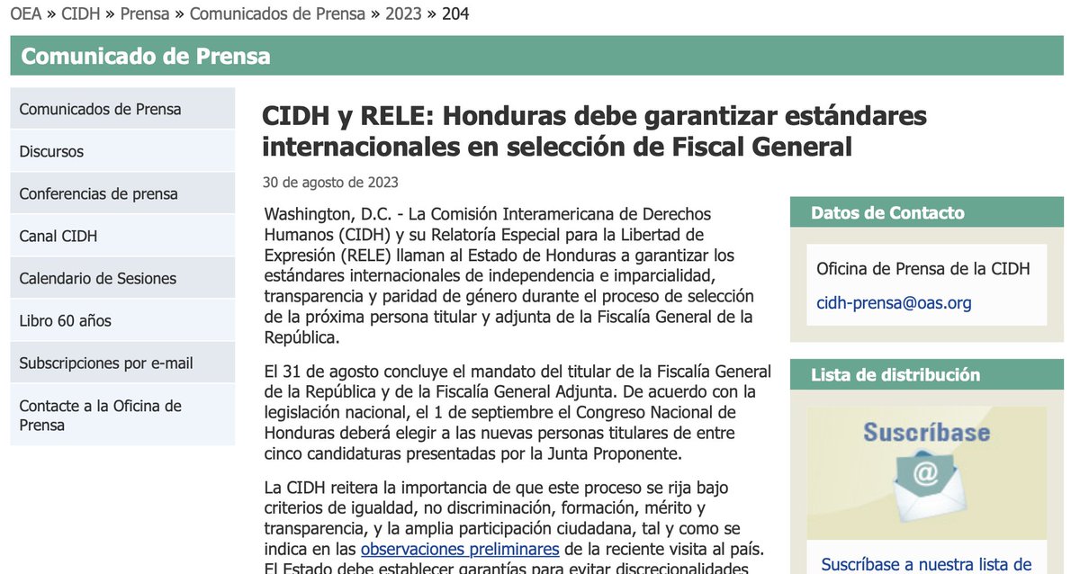 🇭🇳 En la víspera del vencimiento del mandato del actual titular del <a href="/MP_Honduras/">Ministerio Público</a>, la <a href="/CIDH/">CIDH - IACHR</a> y <a href="/RELE_CIDH/">Relatoría Especial p/la Libertad Expresión (CIDH)</a> recuerda al Estado de #Honduras la responsabilidad de llevar a cabo una elección conforme a estándares internacionales. (1/3)

📄oas.org/es/CIDH/jsForm…