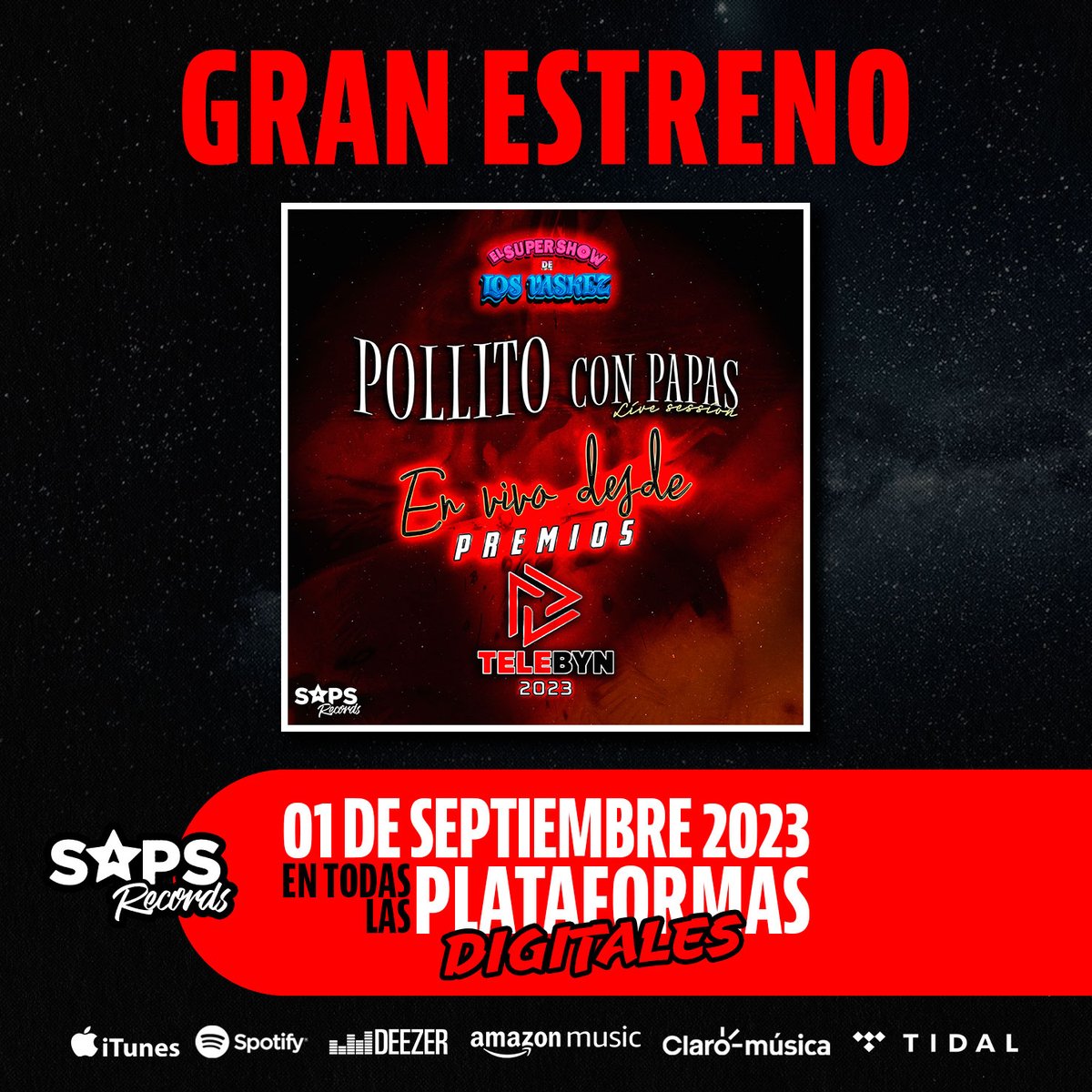 ¡Ya está todo listo para el estreno de "Pollito Con Papas (En Vivo Desde Premios Telebyn 2023)!"
onerpm.link/913365523083