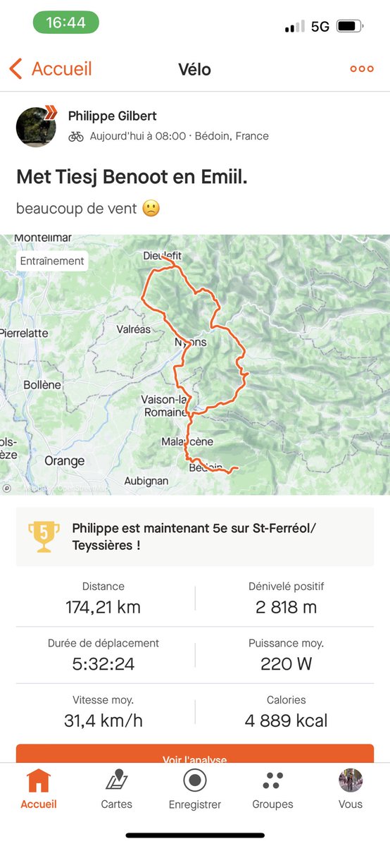 PhilippeGilbert's tweet image. Belle sortie avec @TiesjBenoot aujourd’hui, endurance pour parfaire @GrandPrixPlouay . Moi ça sera en résumé à la tv le soir 👍. @iamspecialized #ekoi #dieulefit 
Retrouvez la sortie strava.com/activities/974…
